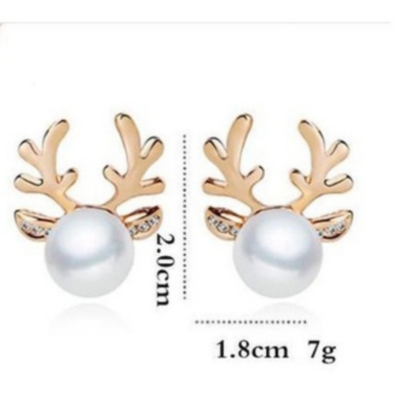 ADORABLE PEARL AND SILVER REINDEER EARRINGS - Picture 4 of 4